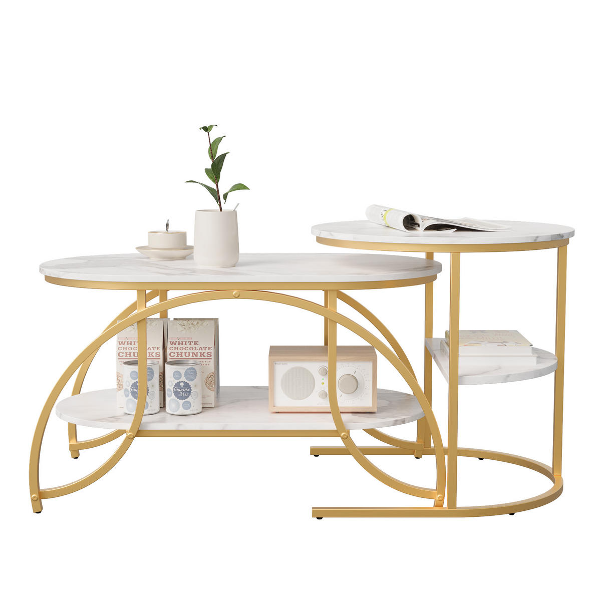 WOHNZIMMERTISCH rund, Couchtisch mit Metallrahmen, Gold, platzsparend - Goldfarben, Metall (80/46/45cm) - PARAFTA HOME