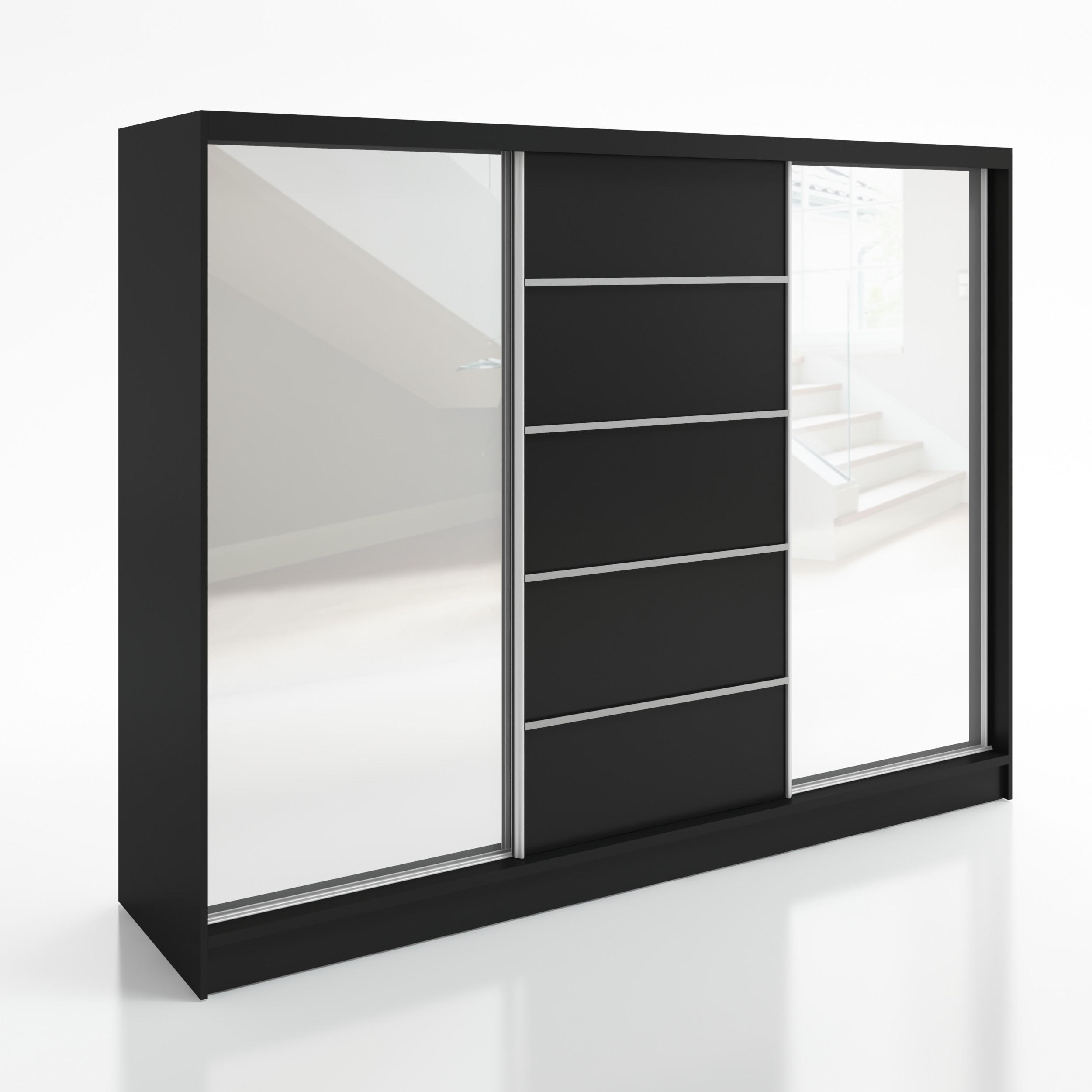 A&J MöbelLand Schwebetürenschrank Schwarz 200x215x60 cm