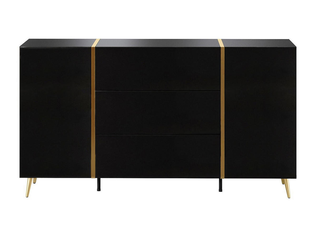 SIDEBOARD mit 2 Türen & 3 Schubladen - Schwarz glänzend & Goldfarben - MARZIALO - Schwarz, Holz (158/87.2/41cm) - Vente-Unique