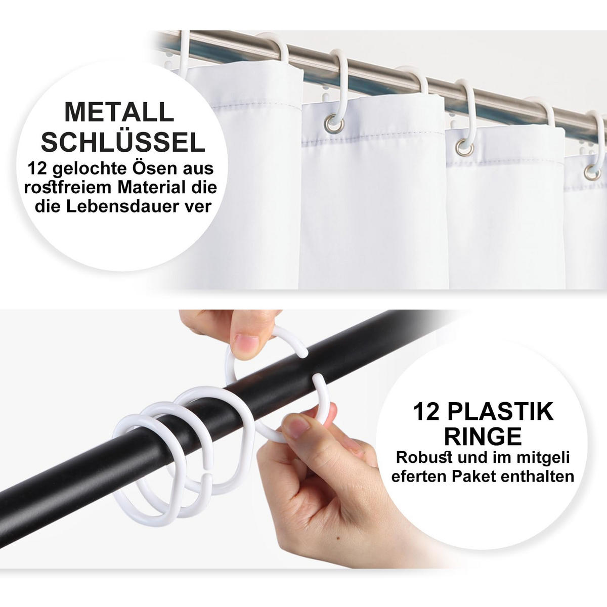 DUSCHVORHANG 3D Polyester schimmelresistent wasserdicht maschinenwaschbar mit Haken - Multicolor, Textil (180/180cm) - MCBOSON