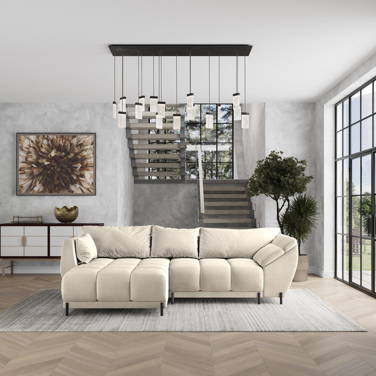 ROHOVÁ SEDAČKA VESTANO krémová - černá/krémová, kov/dřevo (287/182cm) - MASSENO