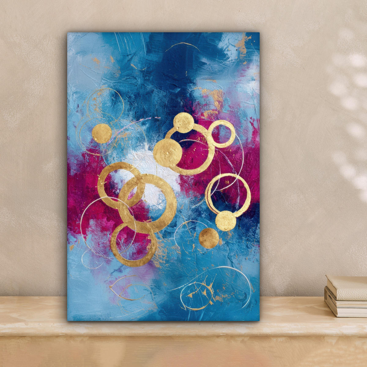 LEINWANDBILD Kreise - Gold - Abstrakt Deko Wohnzimmer 20x30 cm - Blau, Textil (20/30cm) - MuchoWow