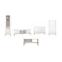 WOHNZIMMER-SET Goldin 5-teilig - Weiß Hochglanz/Weiß, Holz/Holzwerkstoff (427/190/53cm) - Feldmann-Wohnen