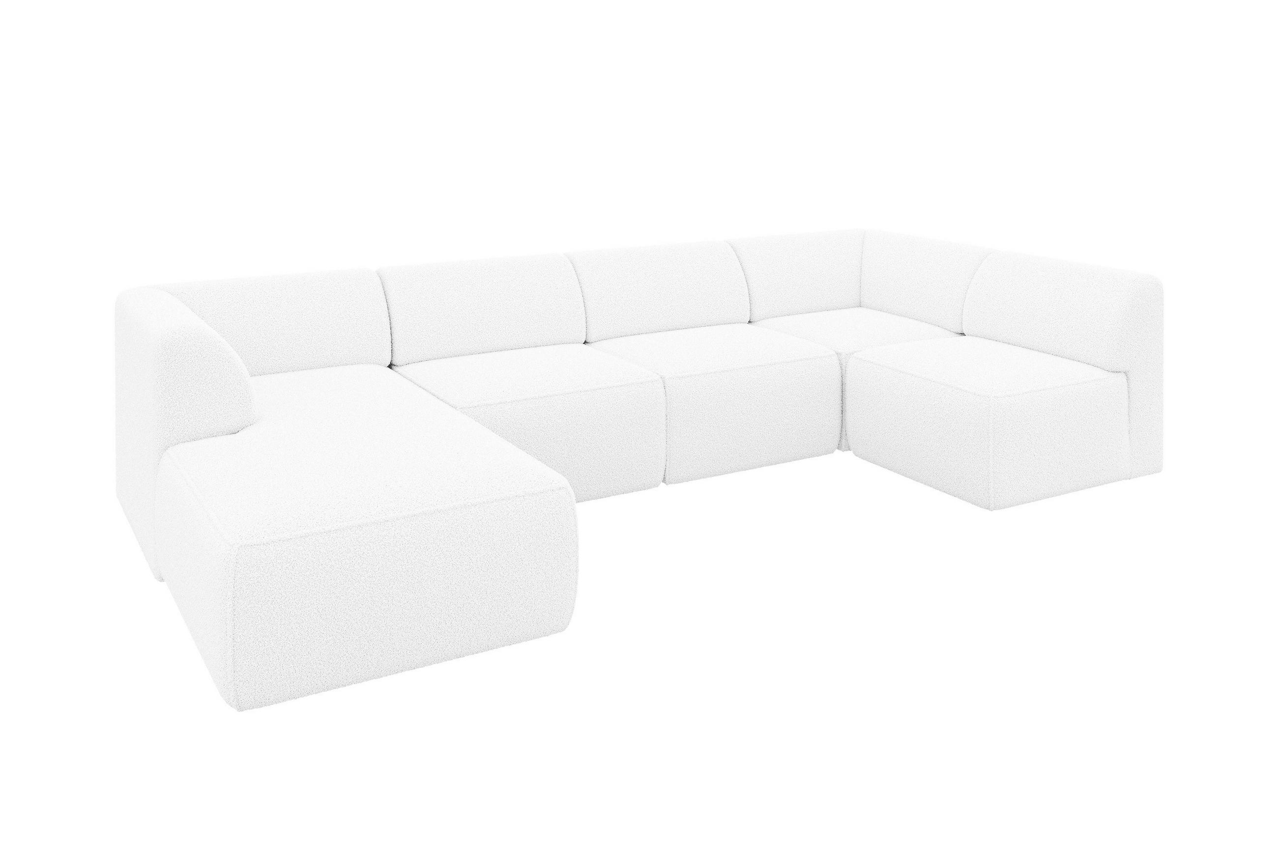 WOHNLANDSCHAFT Ottomane Links MOVO-L 345x180x78 cm Weiß Bouclé - Weiß, Holzwerkstoff/Kunststoff (345/78/180cm) - ALTDECOR