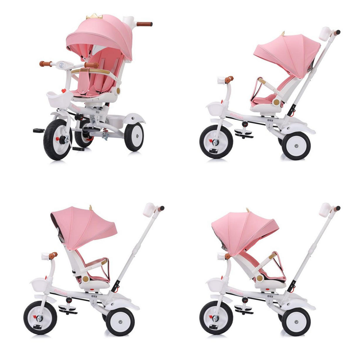 DREIRAD Futuro 2 in 1 faltbar rosa Becherhalter, Musik, Licht, Gummiräder - Rosa, Metall (90/50/95cm) - Chipolino
