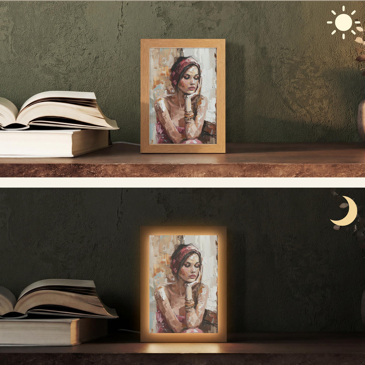 STOLNÁ LAMPA Žena - vzhľad maľby - portrét - moderný 15x20 cm - bronzová, kompozitné drevo (8/15/20cm) - OnlyWow
