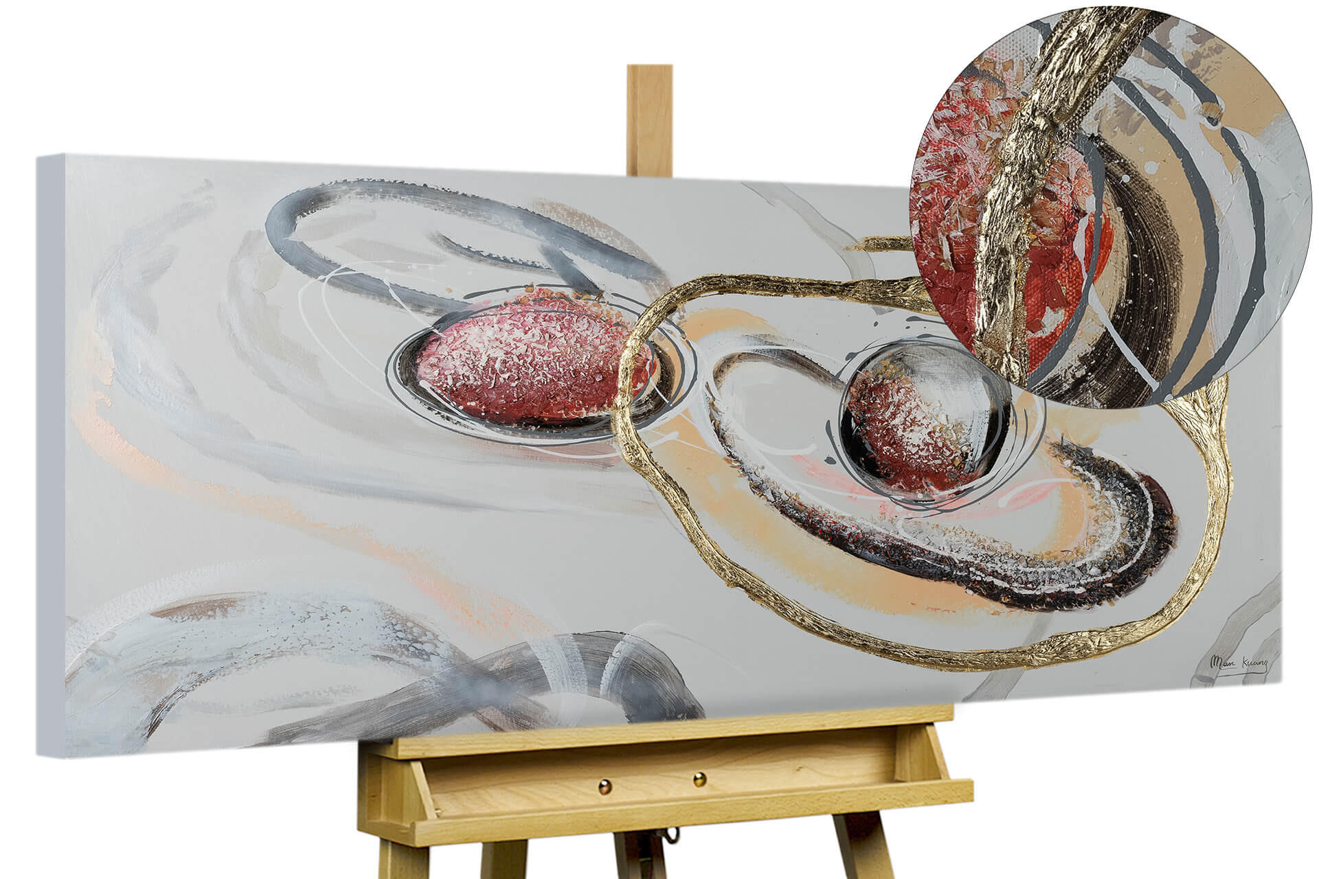 OLEJOMAĽBA 120/60 cm, Zvieratá - biela/zlatá, drevo/textil (120/60cm) - KUNSTLOFT