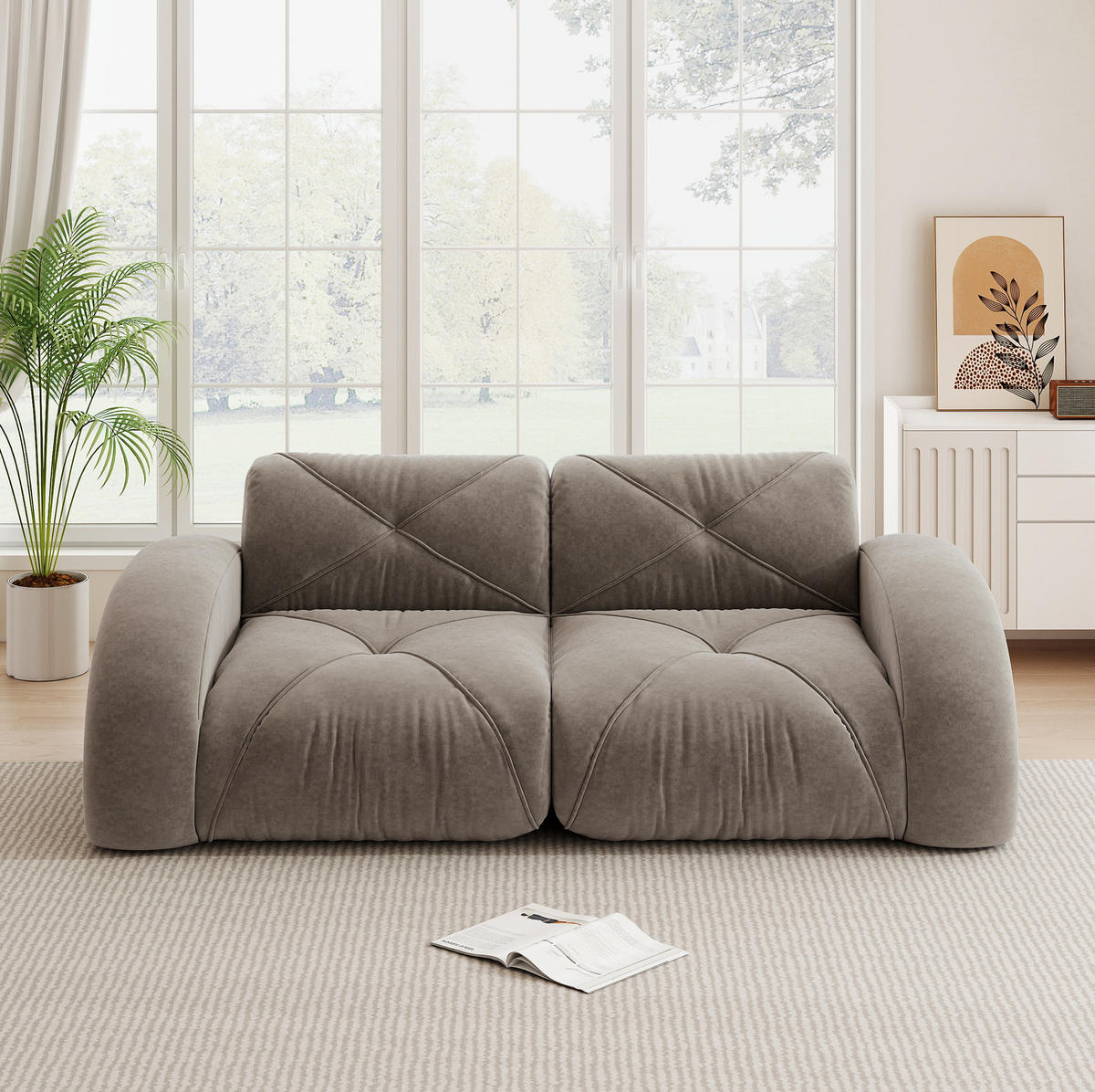 2-SITZER-MODULSOFA rahmenlos mit 32D-Hochdichteschaum, flexible Form und keine Montage, Braun - Braun, Textil (204/76/95cm) - Redom