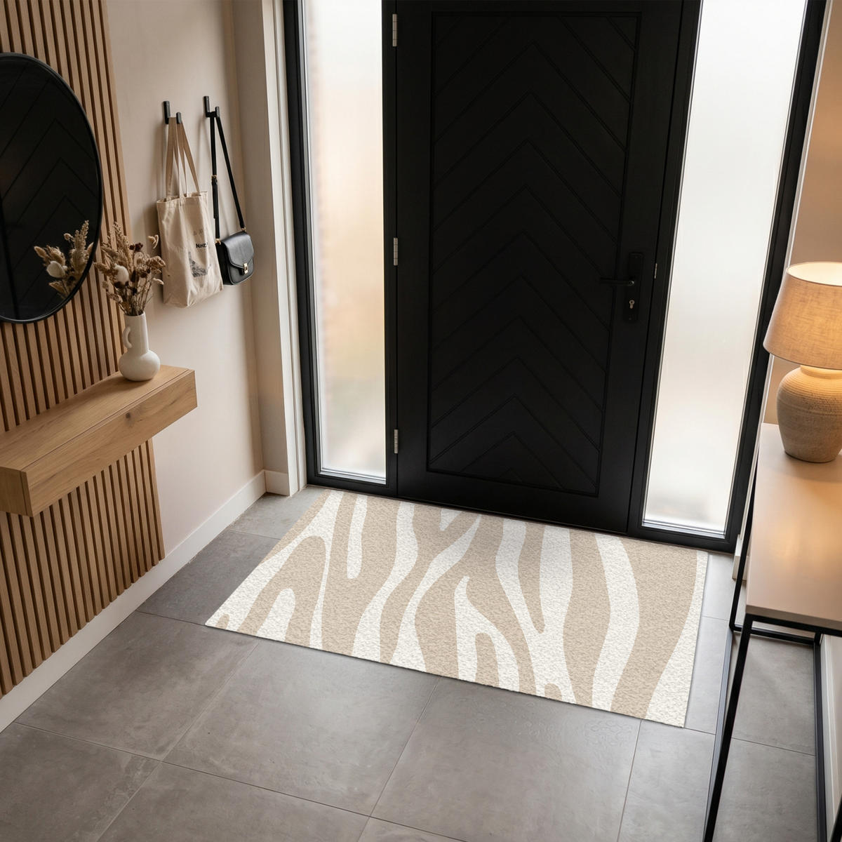 FUSSMATTE Zebramuster - Beige - Weiß - Tiermuster Schmutzfänger 150x90 cm - Beige, Kunststoff (150/90cm) - MuchoWow