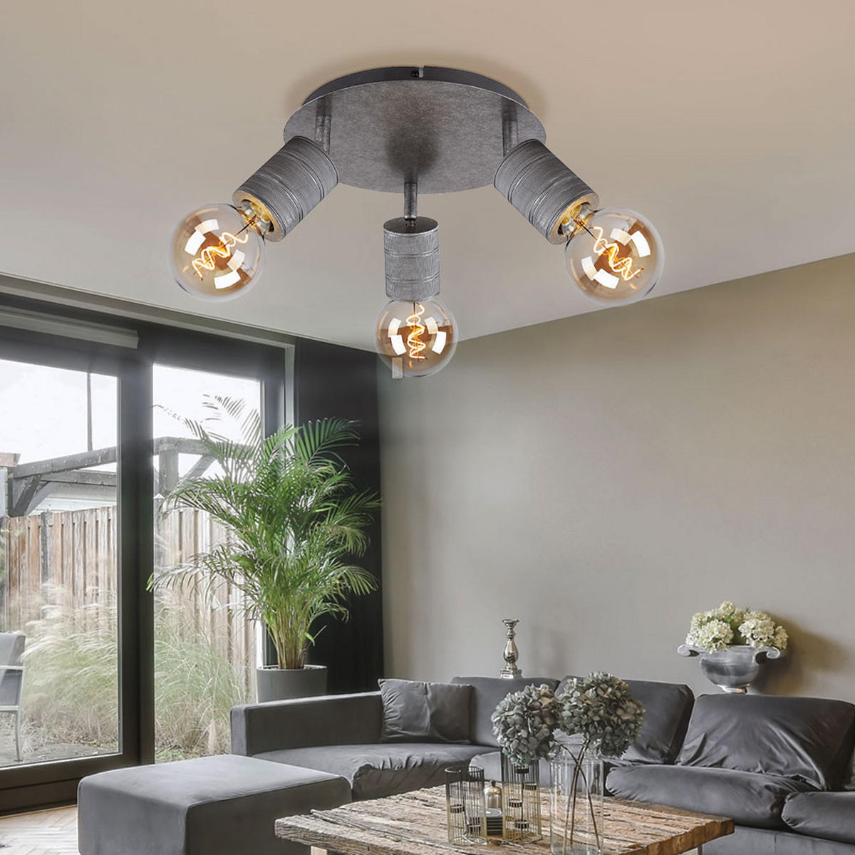 DECKENLEUCHTE Freddy Metall Silber 3 Flammig - Silberfarben, Metall (28/28/16cm) - Globo Lighting