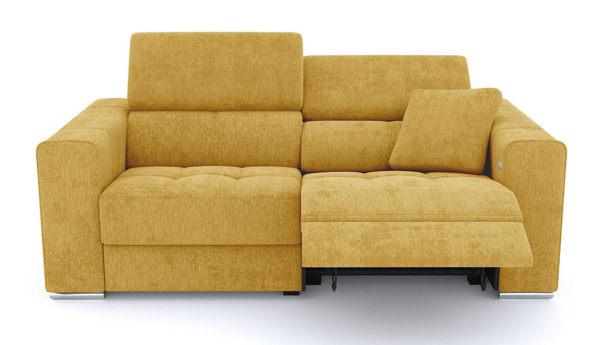 SOFA QUARTZ 3-Sitzer mit 1 Relaxfunktion, honig - Silberfarben/Honig, Holzwerkstoff/Textil (204/80/102cm) - Courtois Laville