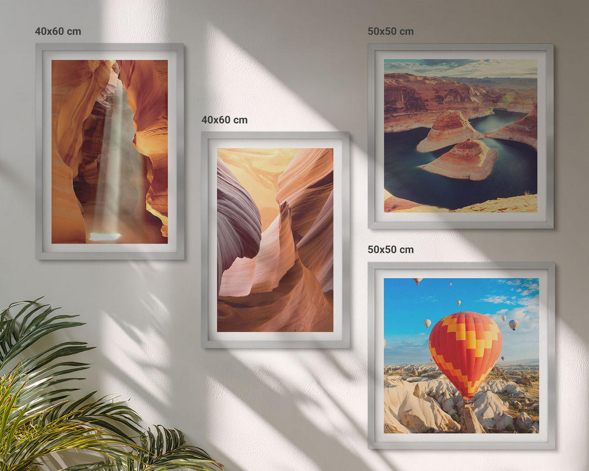 BILDER SET 4er Set - 50x50 cm & 40x60 cm Silberner Rahmen - Wasserfall in der Schlucht - Silberfarben, Kunststoff (50/50cm) - TULUP