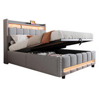 POLSTERBETT 140/200 cm Hellgrau aus Leinenstoff mit LED-Beleuchtung und Stauraum - Hellgrau, Textil (140/200cm) - OKMYHOME