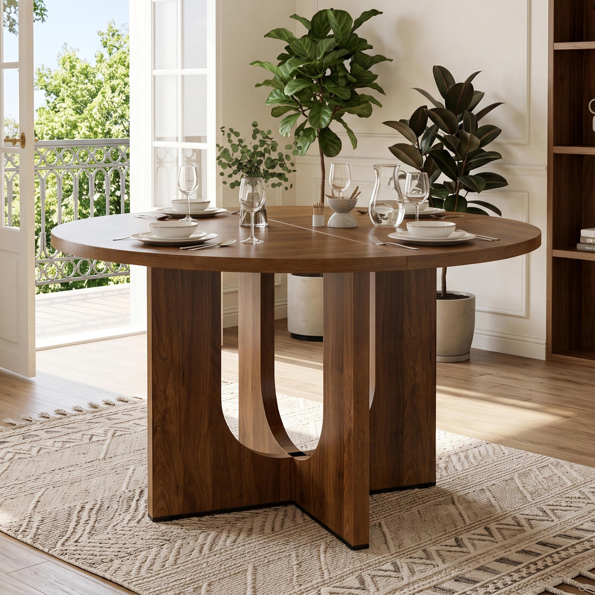 ESSTISCH in Walnussfarben mit runder Tischplatte für Esszimmer, B120/T120/H75 cm - Walnussfarben, Holzwerkstoff (120/120/75cm) - STILVORA