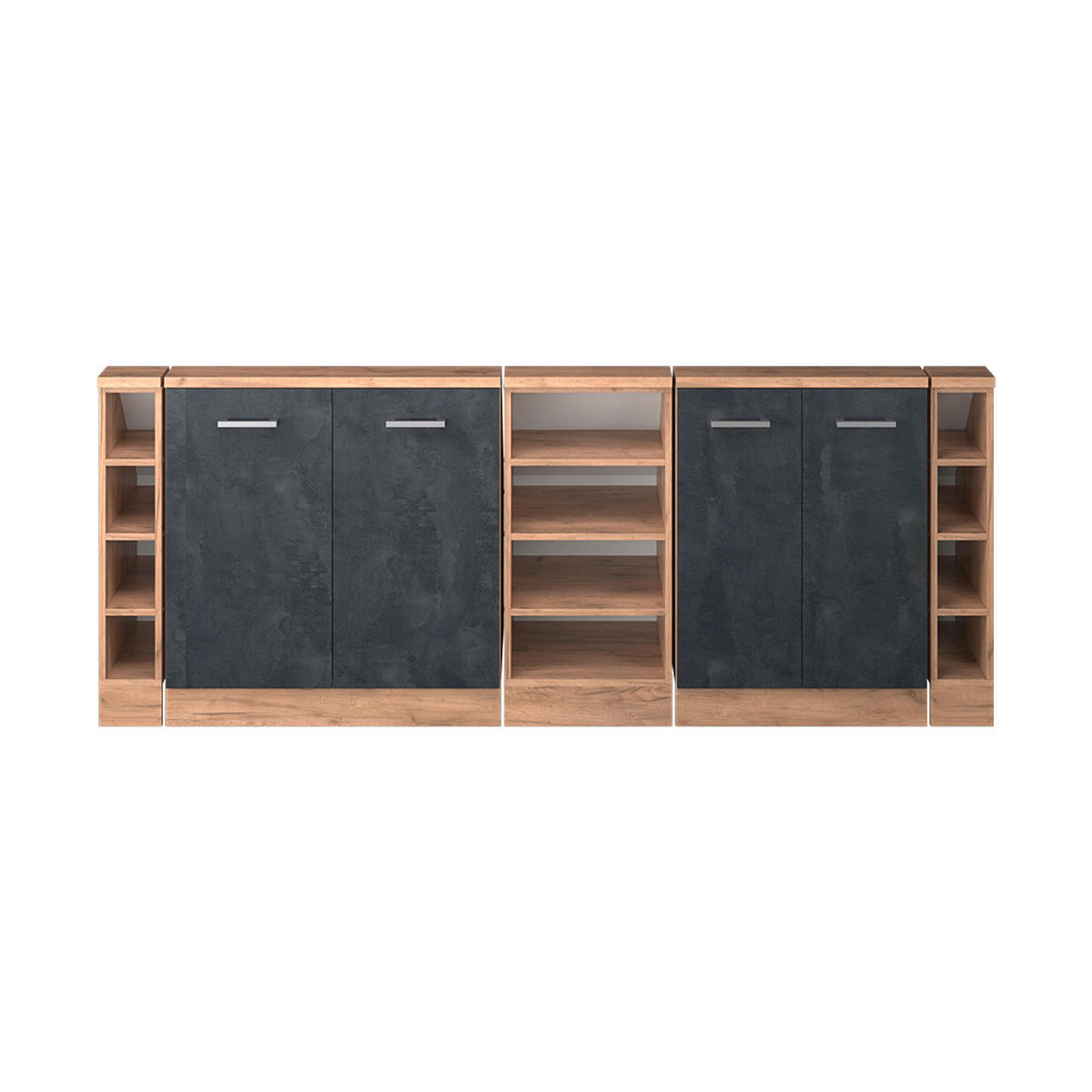 KUCHYŇSKÁ SKŘÍŇKA POD ŠIKMOU STŘECHU R-Line Černý beton/zlatý dub - medově dubová/černá, kompozitní dřevo (210/81.6/46cm) - Vicco