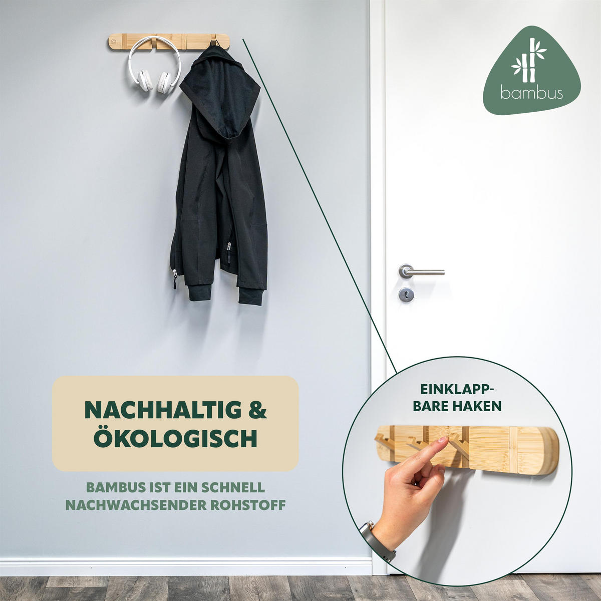 HAKENLEISTE, Bambus - Braun, Holz (40/5.5/5cm) - eluno