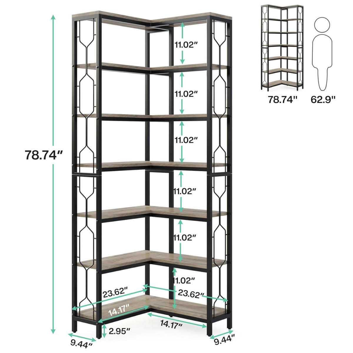 ECKREGAL Holzoptik Braun Metall Schwarz 5 Ebenen - Ahornfarben, Holzwerkstoff/Metall (60/200/60cm) - Quality Elegance