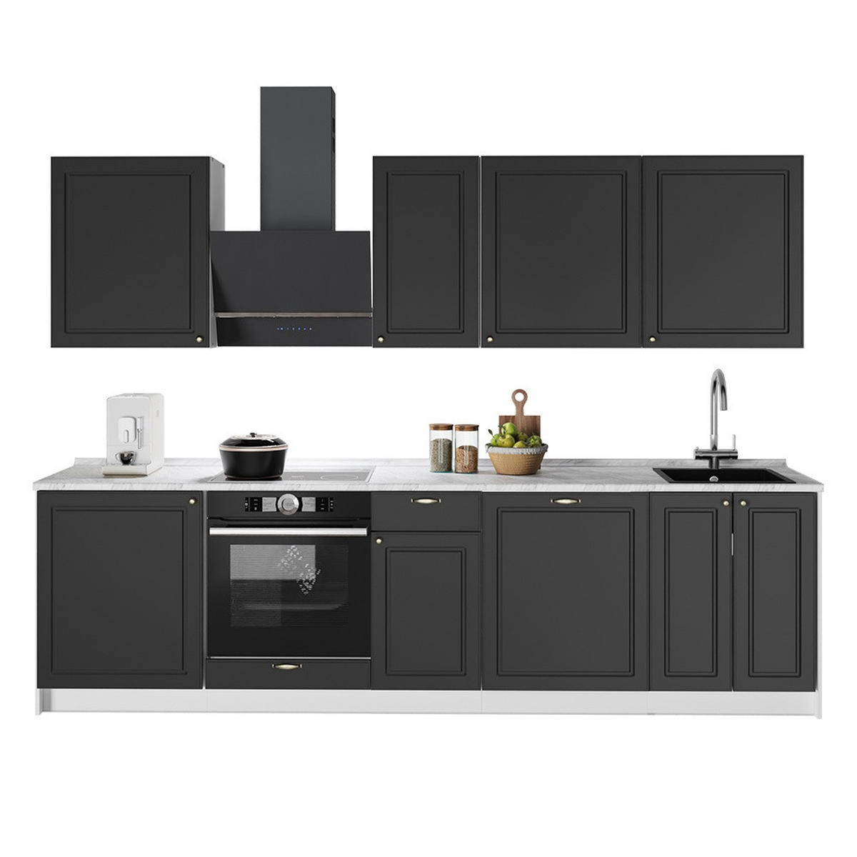 KÜCHENZEILE Fame-Line, Anthrazit-Gold Landhaus/Weiß, 280 cm, AP Marmor - Anthrazit/Weiß, Holzwerkstoff (280/206.8/60cm) - Vicco