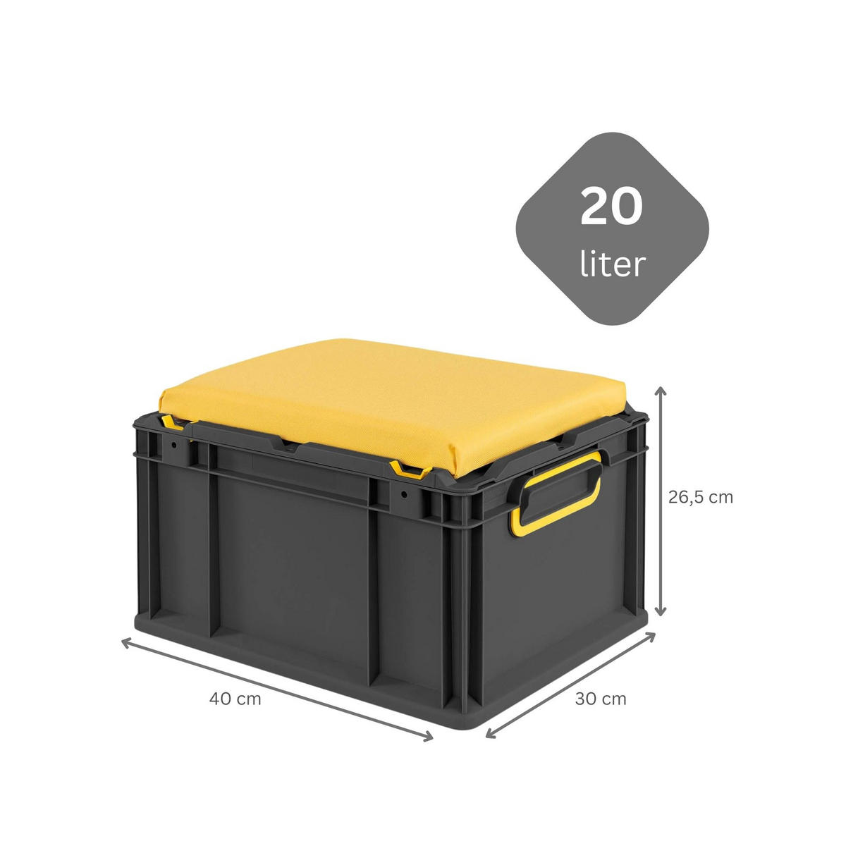 EUROBOX NextGen Seat Box Gelb, HxBxT 26,5x30x40cm, 20 Liter, Griffe geschlossen, Schwarz - Schwarz, Kunststoff (30/26.5/40cm) - PROREGAL