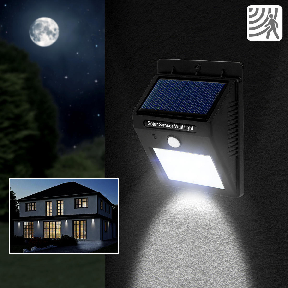 SOLARLAMPE 2er Set mit Bewegungsmelder ,9,7 x 5,1 x 12,4 cm,schwarz - Schwarz, Kunststoff (12.4/9.7/5.1cm) - tectake