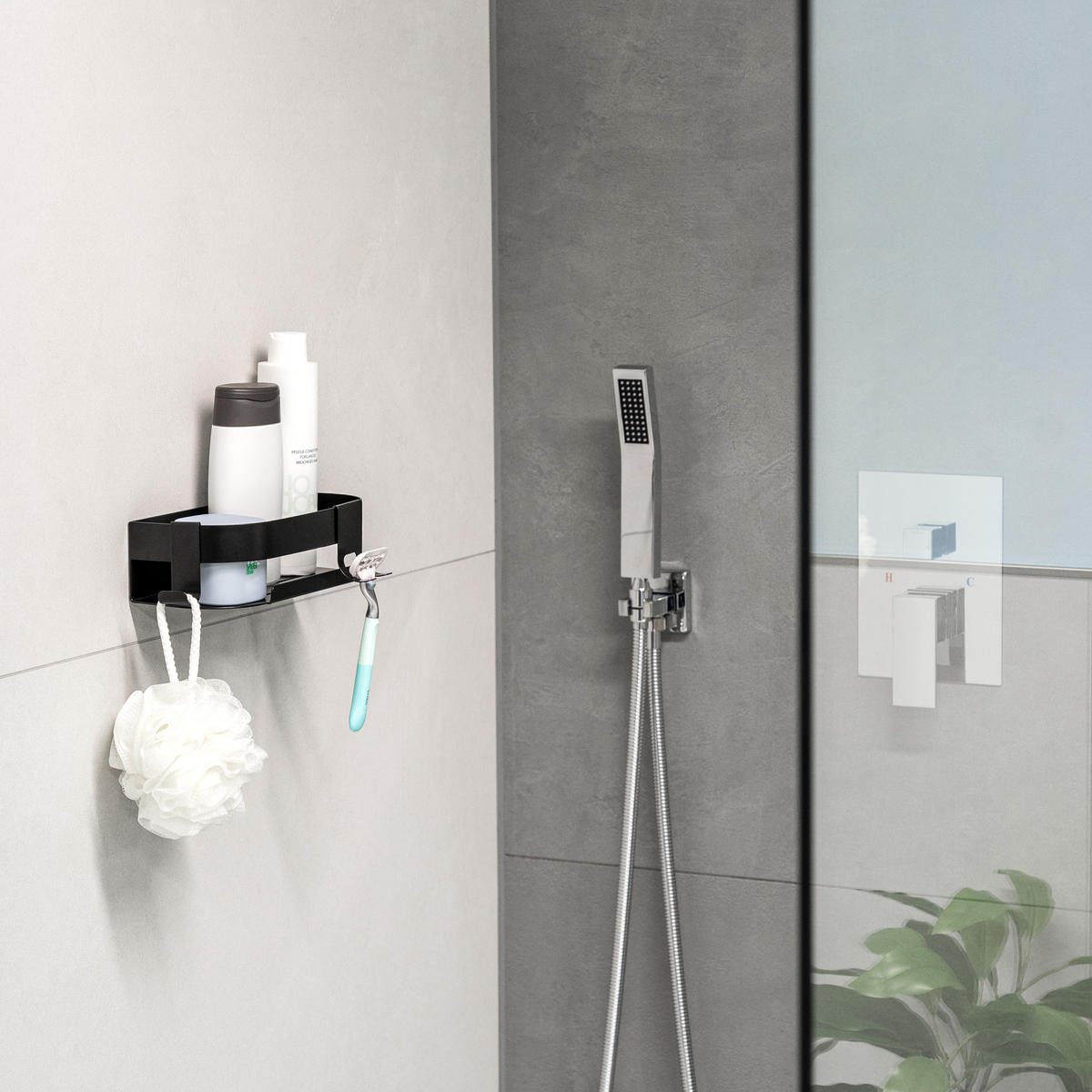 DUSCHABLAGE, mit 2-Wege-Montage, Edelstahl schwarz - Schwarz, Metall (23/6.5/10.5cm) - eluno