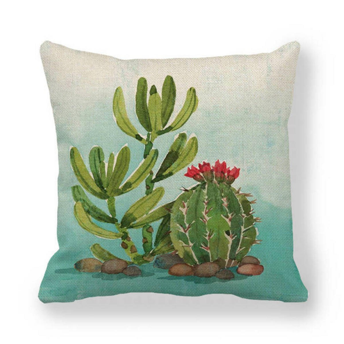 KISSENHÜLLE 4er Set, Kaktus Muster, Leinen, Boho, 45x45cm - Weiß, Textil (45/45cm) - Authentics
