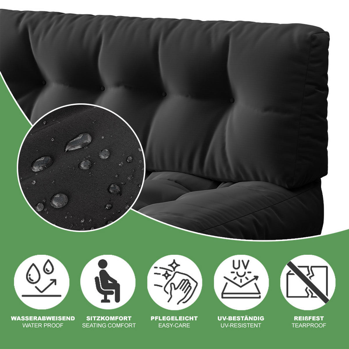 PALETTENKISSEN Ohio Anthrazit 2 Teile, wasserabweisend - Anthrazit, Textil (120/15/80cm) - Vicco