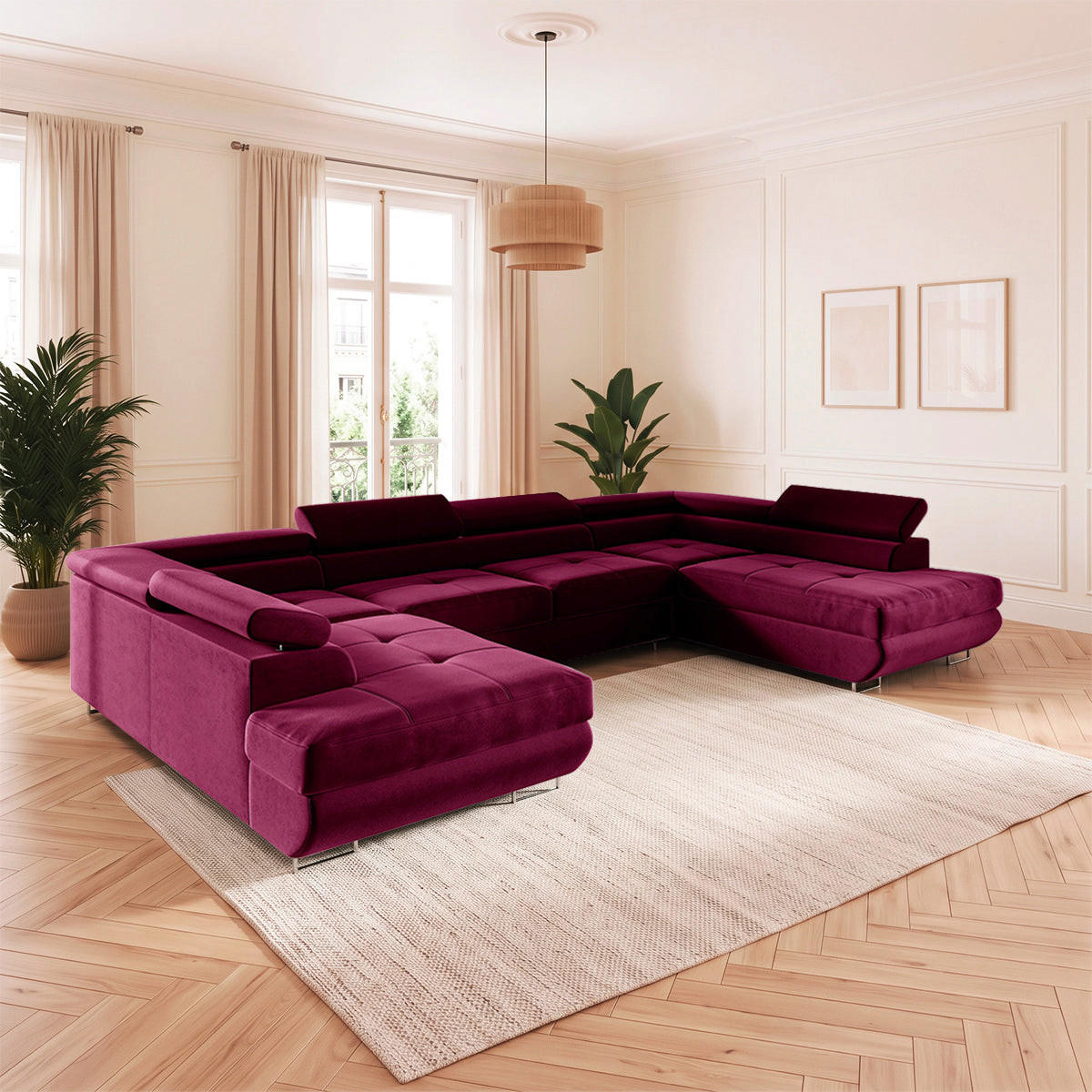 PANORAMASOFA Wilson 5 Sitzplätze Bordeaux - Rot, Textil (335/72/201cm) - Petits-meubles