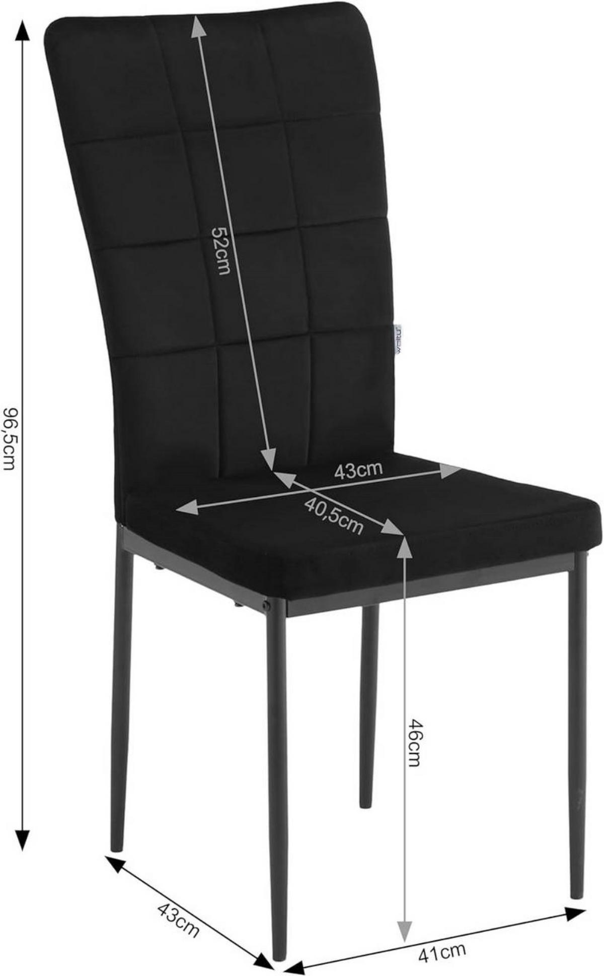 ESSZIMMERSTUHL 4er Set, aus Samt, Metallbeine, Schwarz - Schwarz, Kunststoff/Textil (43/96.5/57.5cm) - Woltu