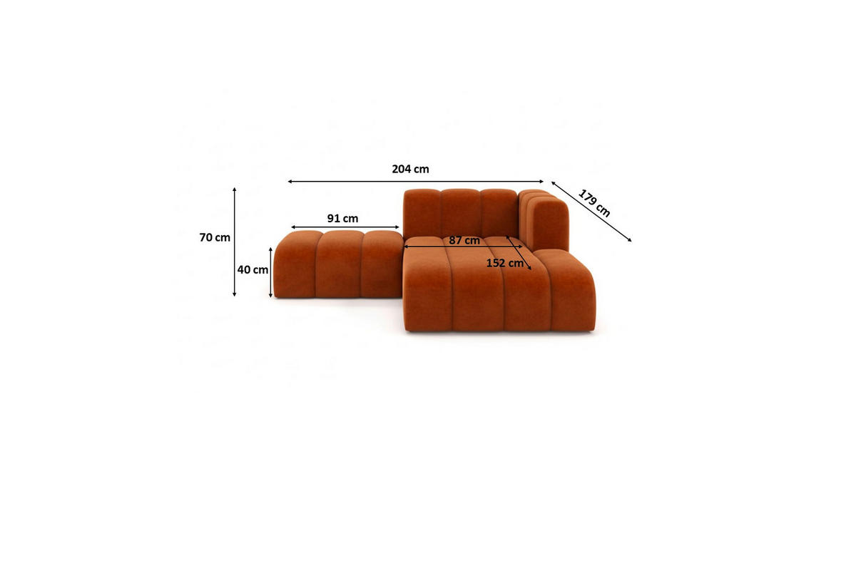 CHAISELONGUE Mit Hocker Grand, Veloursstoff Salvador, Braun, Rechts - Braun, Holz (204/179cm) - Kaiser Möbel