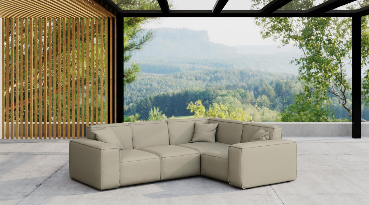 GARTENECKSOFA L-form MALIBU Stoff Odyssey Dunkelbeige Rechts - Beige, Holz (246/73/181cm) - Kaiser Möbel