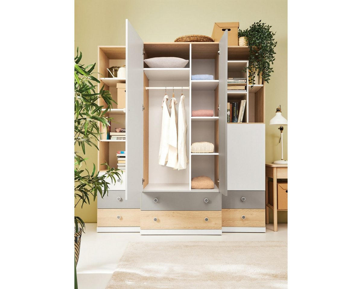 KINDERKLEIDERSCHRANK POKO 3 80/190/50 cm in Biskuiteiche / Weiß Lux / Grau - Eichefarben/Weiß, Holzwerkstoff (80/190/50cm) - Deine Möbel 24