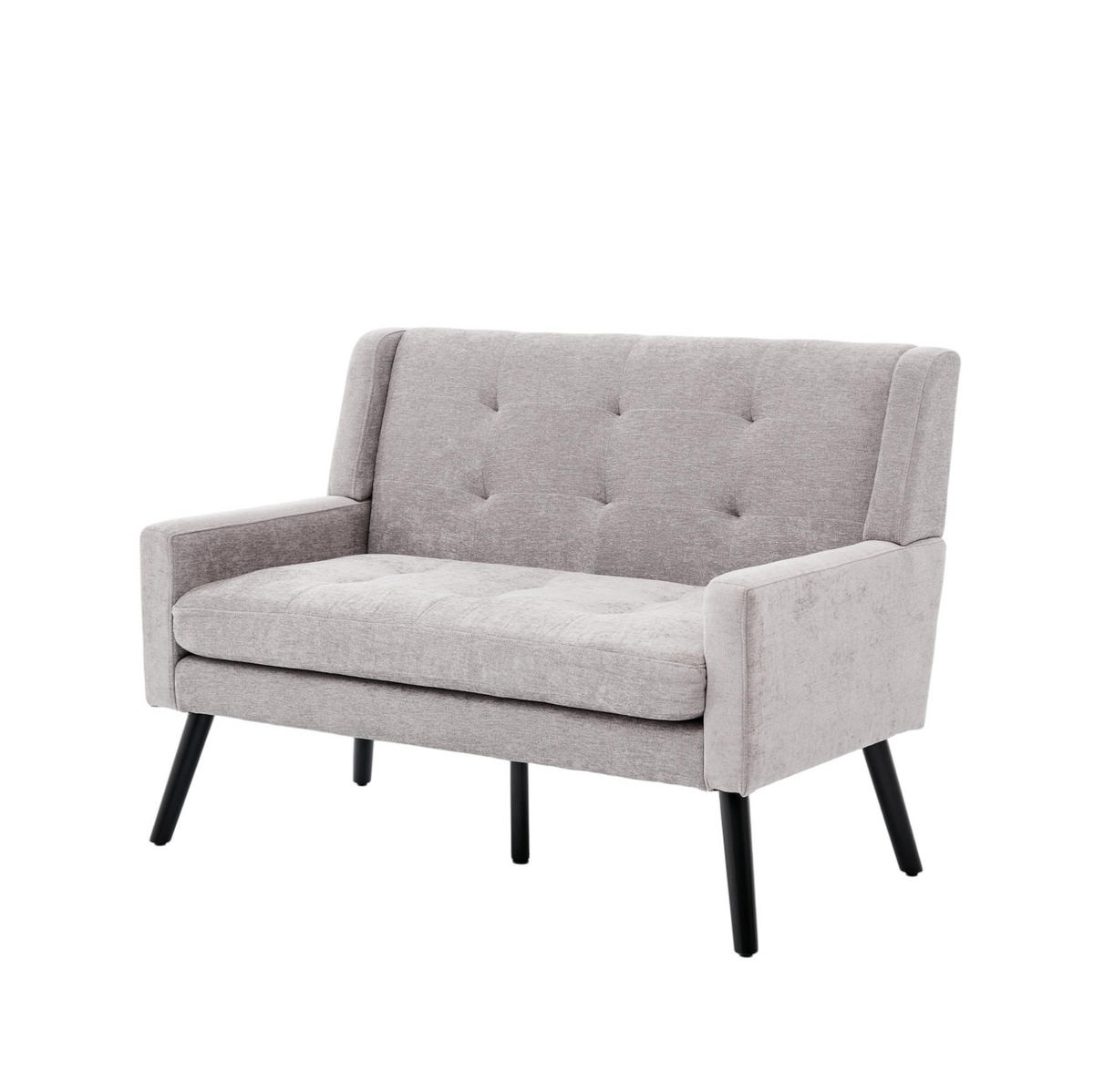 ČALOUNĚNÁ lavice 2místná světle šedá z látky s prošitím a nohami z masivního dřeva - světle modrá, textil (75/88/119cm) - OKWISH