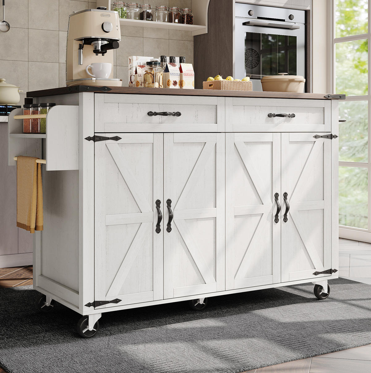 KÜCHENINSELWAGEN aus MDF mit klappbarer Arbeitsplatte, 140/45/72/93 cm, Weiß - Weiß, Holzwerkstoff (140/93/45cm) - Redom