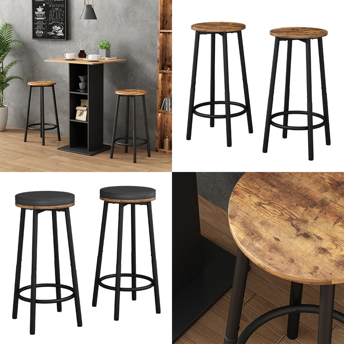 BARHOCKER Edmonton Eiche rustikal 31.5 x 64 cm 2 Teile - Wildeiche, Holzwerkstoff (31.5/64/30cm) - Vicco