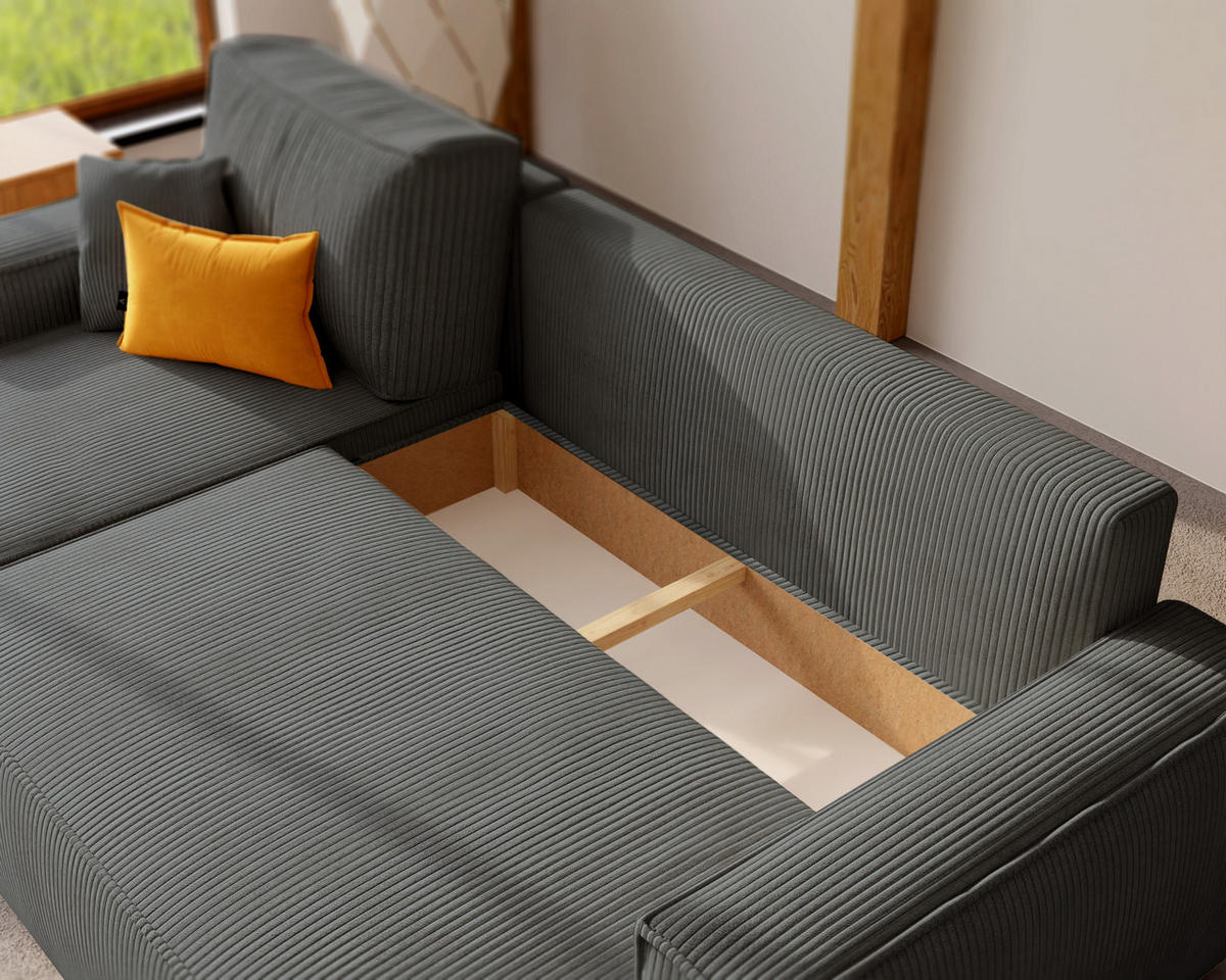 ECKSOFA Paris mit Schlaffunktion Cord - Grau, Textil (244/155cm) - Idohome