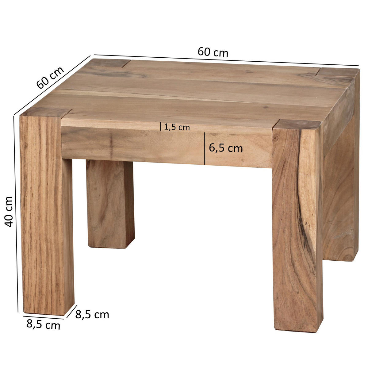 COUCHTISCH aus Akazienholz, rustikal, quadratisch, handgefertigt, Beige 60x60x40 cm - Beige, Holz (60/60/40cm) - KADIMA DESIGN