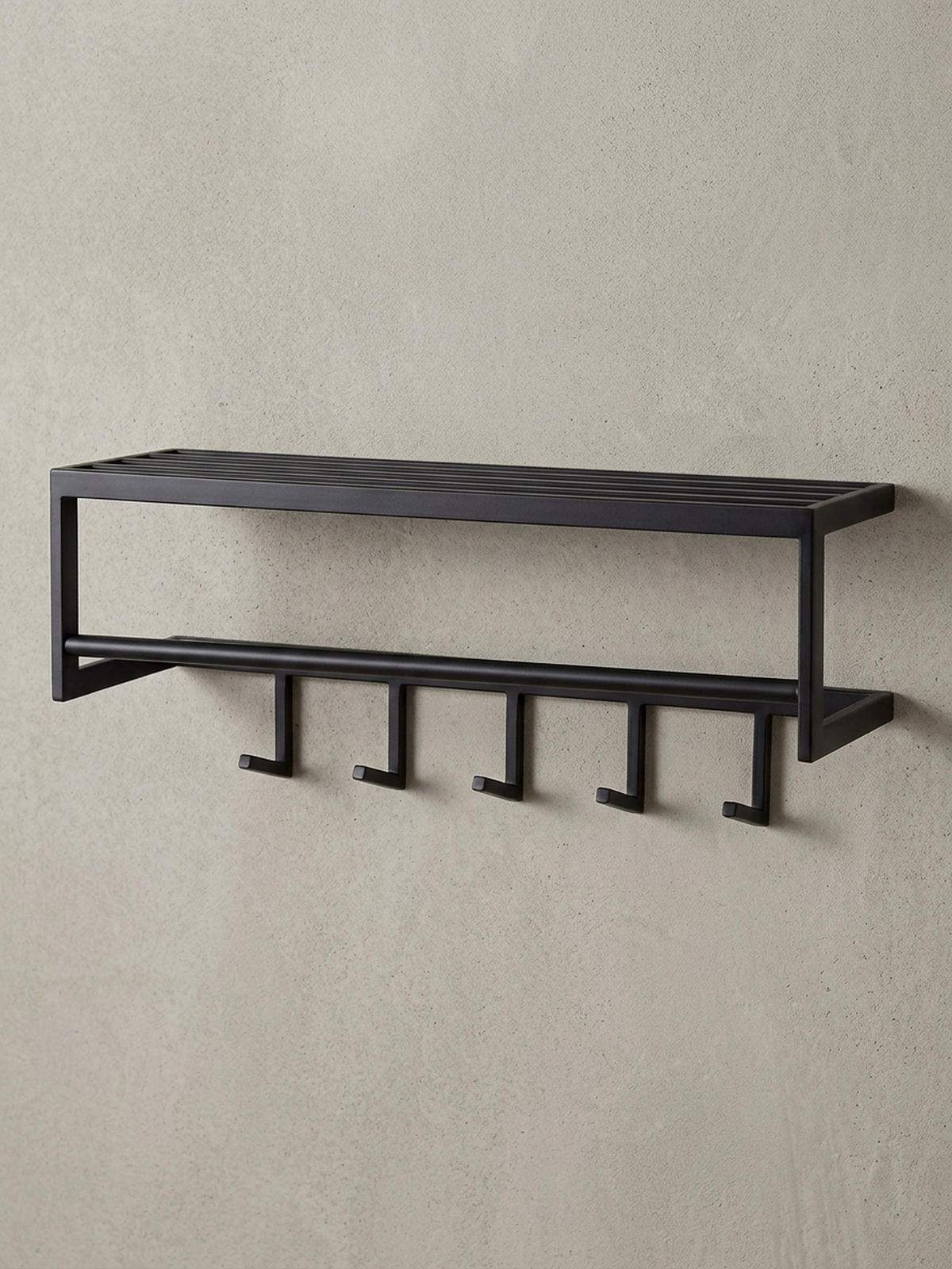 WANDGARDEROBE Metall Schwarz Modern mit 5 Haken und Kleiderstange - Schwarz, Metall (70/20/20cm) - KADIMA DESIGN