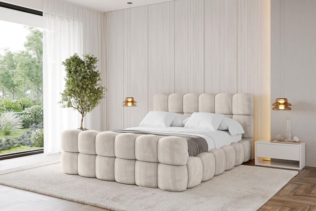 POLSTERBETT mit Bettkasten, Fußteil und Lattenrost, Bett mit Matratze H3/H4 - LEYA-Z 120x200 Beige - Beige, Holzwerkstoff/Textil (120/200cm) - ALTDECOR