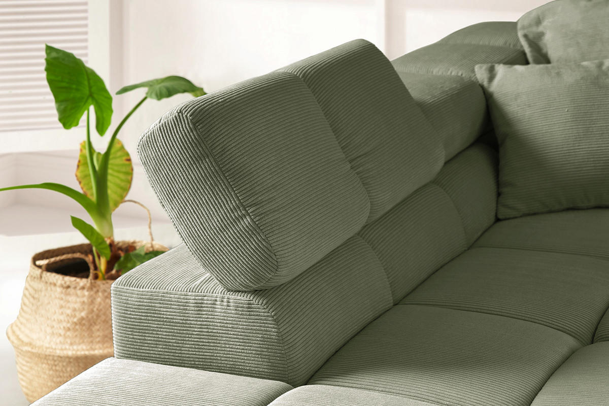 ECKSOFA MIT MOTORISCHEM SITZVORZUG NEVADA Dunkelgrün Cord - Dunkelgrün/Schwarz, Kunststoff/Textil (319/215cm) - KAWOLA