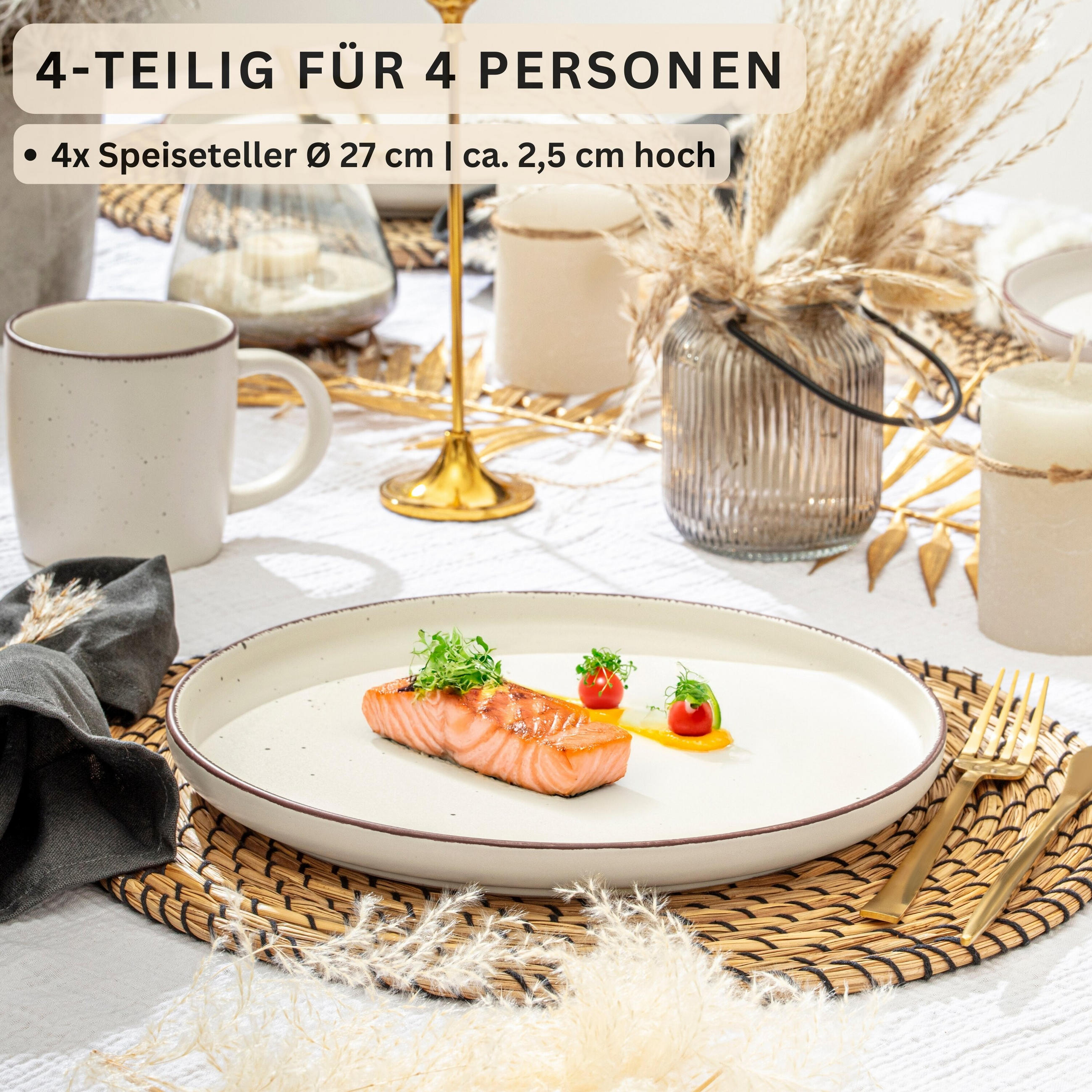 SPEISETELLER BOMBAY BEACH - 4 teilig aus Steingut - Creme, Stein (27cm) - Sänger