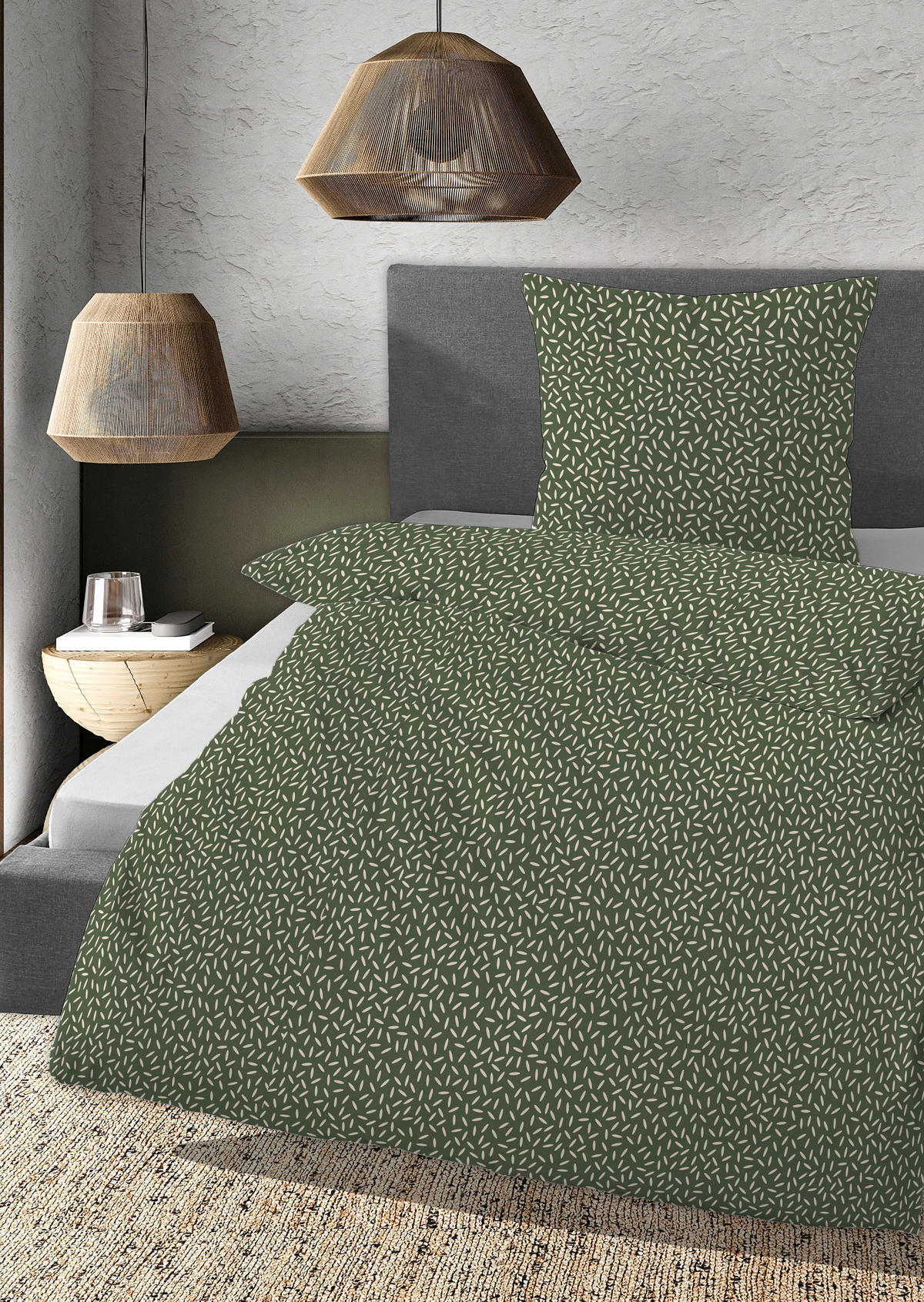 BETTWÄSCHE-GARNITUR Renforcé Geometrie fichte, 135x200 cm + 80x80 cm - Dunkelgrün, Textil (135/200cm) - Daniel Hechter