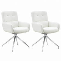 DREHSTUHL 2er-Set 85 cm PU Weiß mit Metallgestell Silberfarben - Weiß, Metall (50/85/55cm) - Meubliv