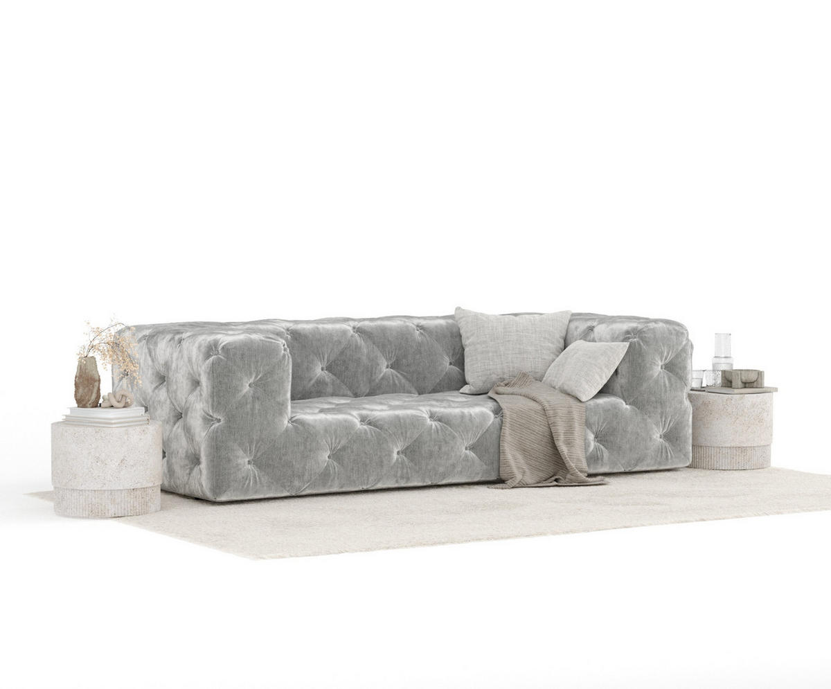 3-SITZER-SOFA Cosimo Hellgrau Samtstoff - Hellgrau/Schwarz, Holz/Holzwerkstoff (230/71/100cm) - Maison de Reve