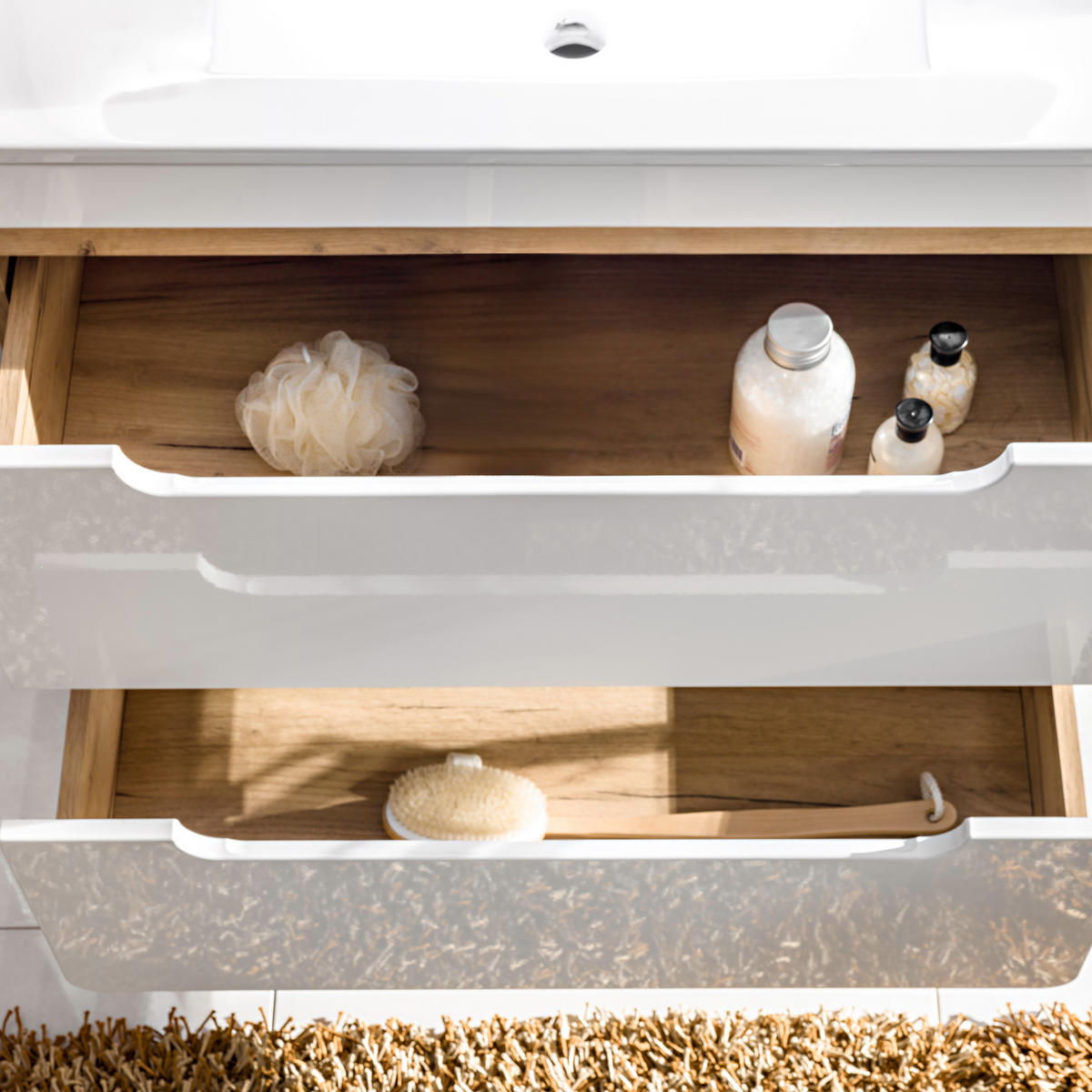 WASHTISCHKOMBI ARVIDA SET2 Eiche Weiß - Weiß, Glas/Holzwerkstoff (80/59/46cm) - Komodee