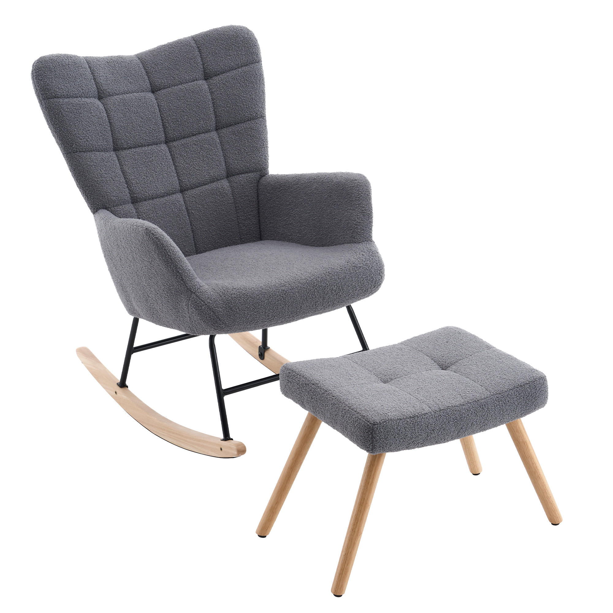 SCHAUKELSTUHL wohnzimmer mit hocker und verdicktem Sitzkissen ,Bodenschutzleiste, grau - Grau, Holzwerkstoff/Textil (68/91/88cm) - STILVORA