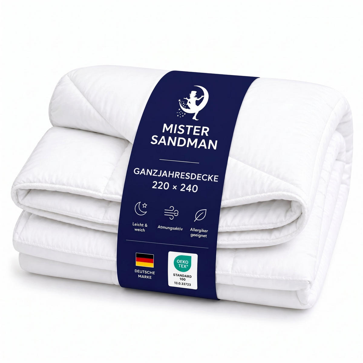 GANZJAHRESBETTDECKE 220x240 cm – atmungsaktive Mikrofaser Bettdecke mit Hohlfaserfüllung – Steppdecke für Sommer und Winter – für Allergiker geeignet - Weiß, Textil (220/240cm) - Mister Sandman