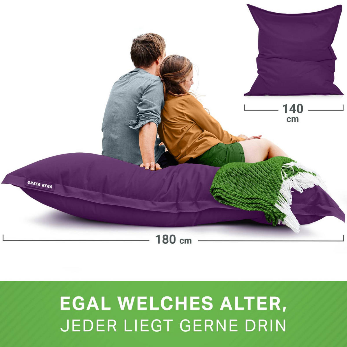 RIESEN-SITZSACK "Square" 140x180cm 380 L - Lila, Textil (140/25/180cm) - Green Bean