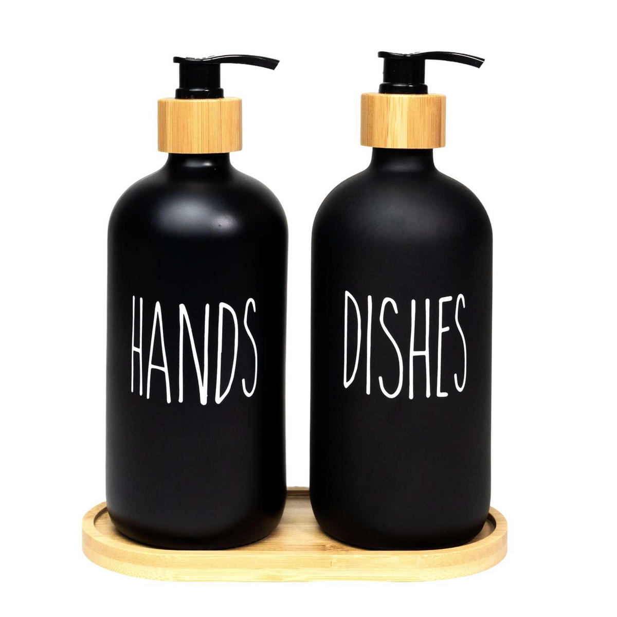 SEIFENSPENDER SET 500ml mit Tablett (3-tlg.) - Schwarz, Glas (8.8/20.6/17.4cm) - Intirilife