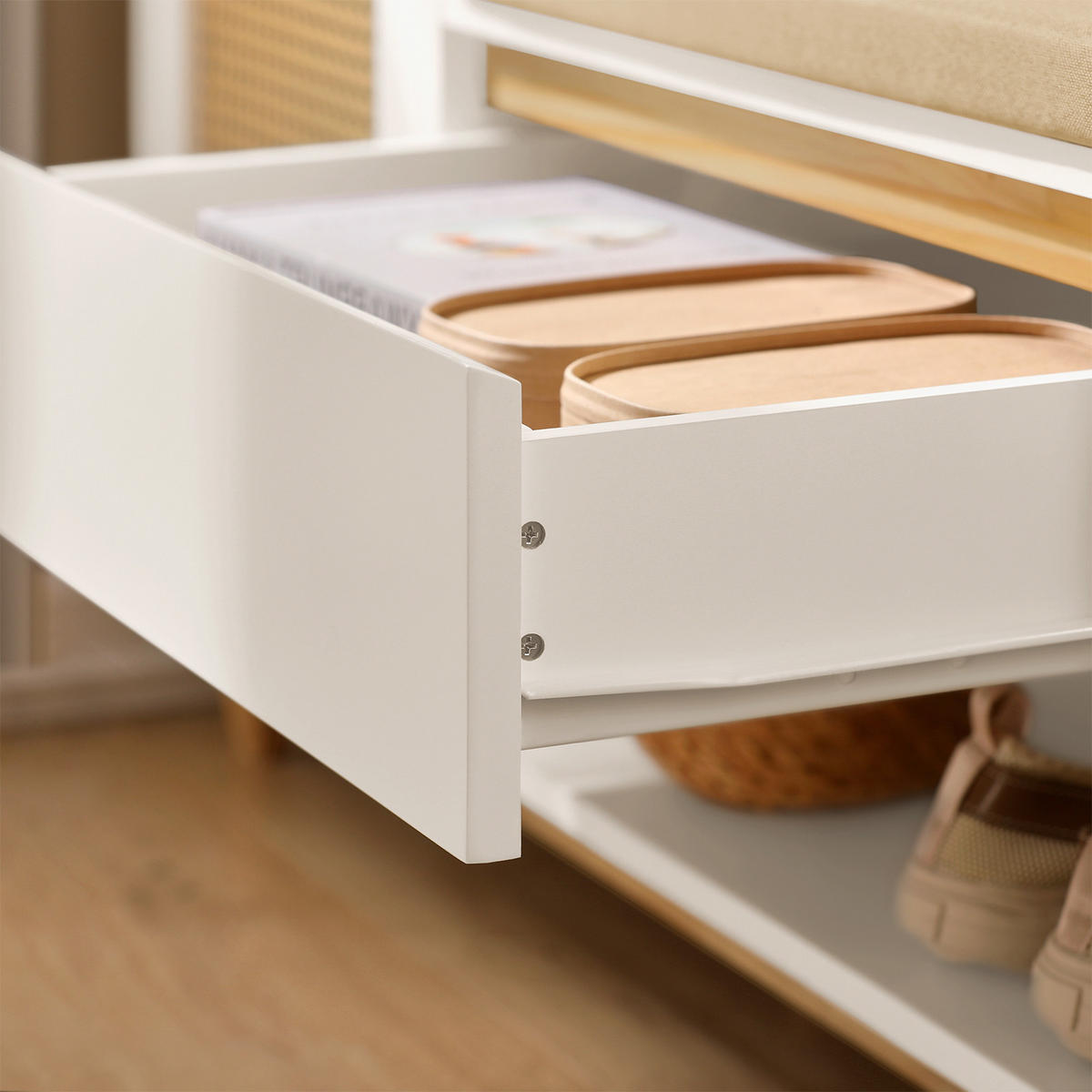 SCHUHBANK Weiß - Weiß, Holz/Holzwerkstoff (100/60/35cm) - SoBuy